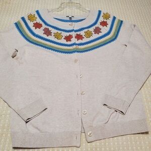 Talbots Cream Cardigan with Leaf Design